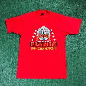 Vintage 1989 Calgary Flames Stanley Cup Champions T-Shirt Screen Stars Medium